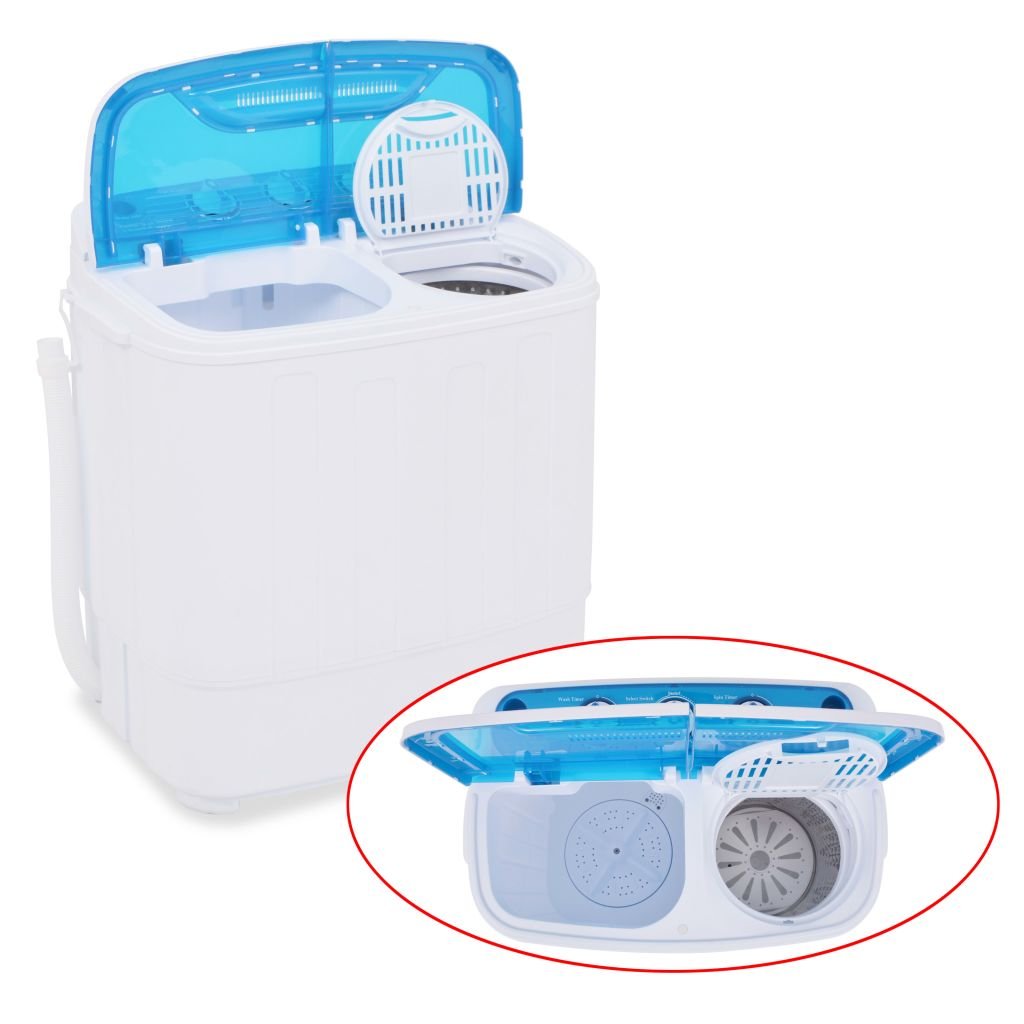 Festnight Mini Lavadora con 2 Tambores - Color de Azul y Blanco Material de Plástico 5,6 kg