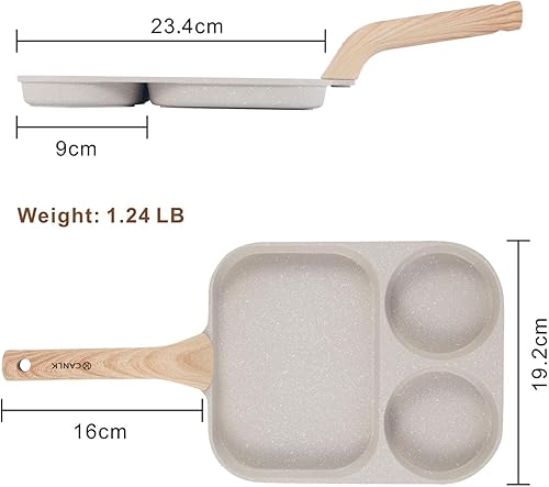 Miniatura 5 de CLANK - Sartén antiadherente 3 en 1 para huevos con mango desmontable resistente al calor, sartén multifuncional de 3 secciones para desayunar,