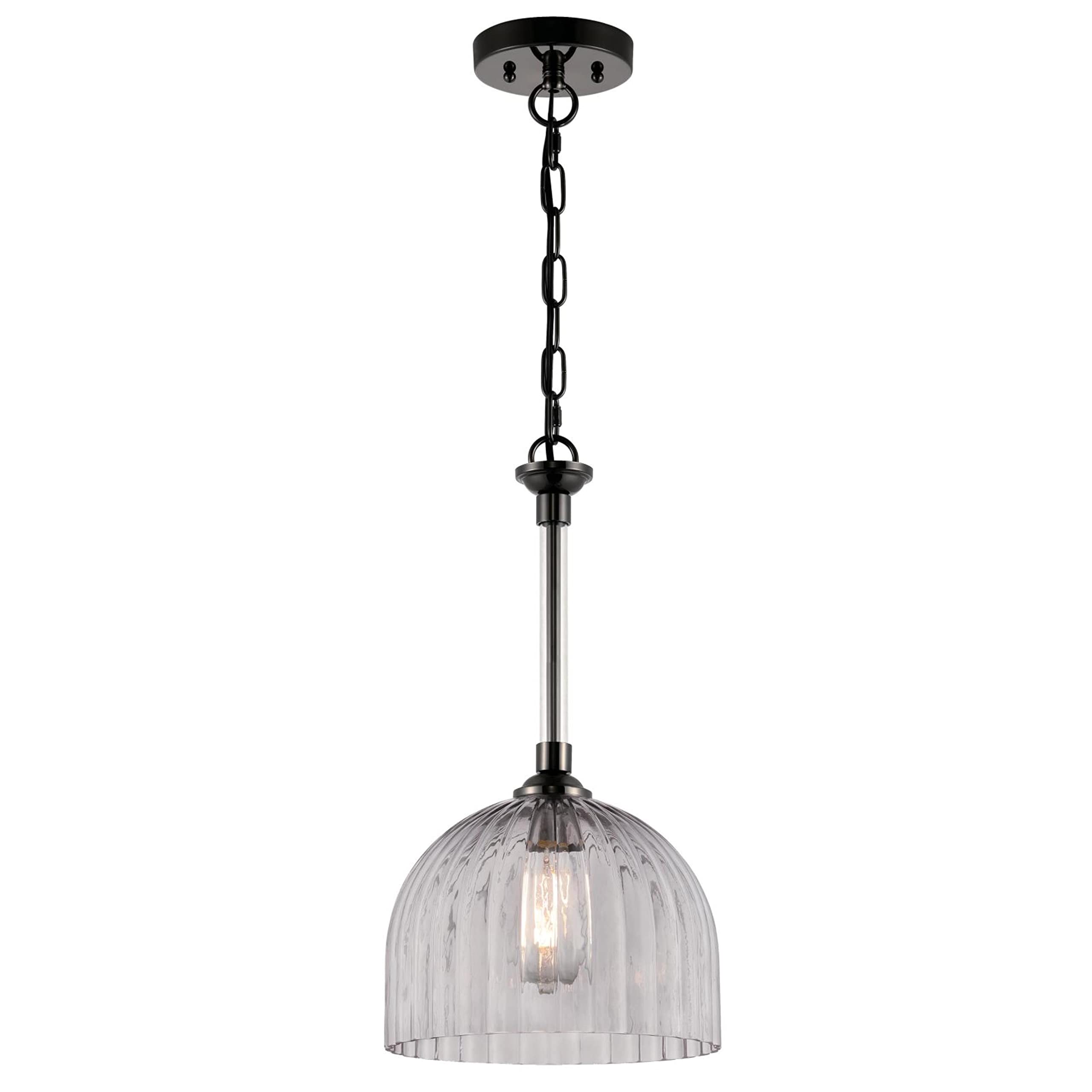 Westinghouse Lighting 6130300 Camrose Transitional One Light Indoor Pendant, Gun Metal Finish, Smoke Grey Ribbed Glass