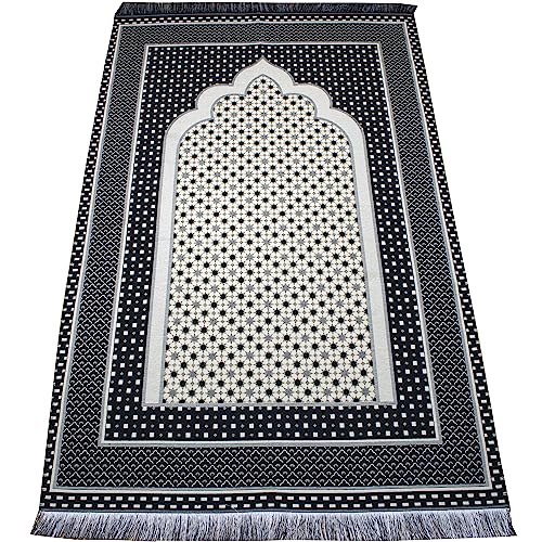 Modefa-Turkish-Islamic-Prayer-Mat-Janamaz-Sajjadah-Thin-Woven-Cotton-Praying-Rug-Ramadan-Eid-Gift-Traditional-Muslim-Sejada-for-Men-Women-Hira-Diamond-Black
