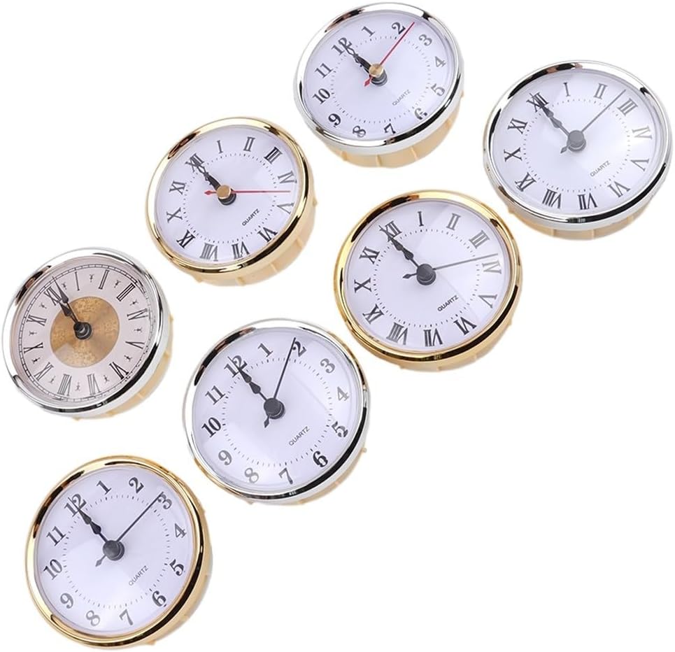 80mm Quartz Clock Insert Movement with Roman or Arabic Numerals, Gold or Silvery Trim, Lens, DIY Clock Repair & Replacement, Fits 73mm Hole, 1x AA Battery(Silvery D)