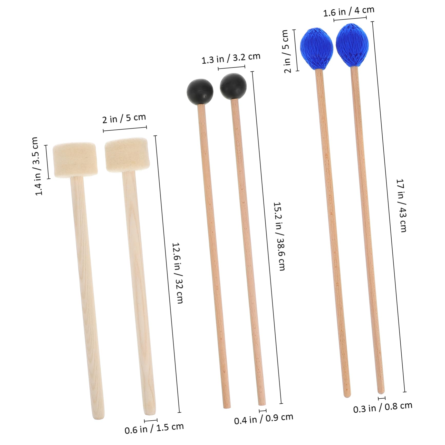 Abaodam 6 piezas Baquetas de Percusión para Tímpano y Xilófono Baquetas de Madera con Cabeza de Fieltro para Práctica y Presentaciones Musicales
