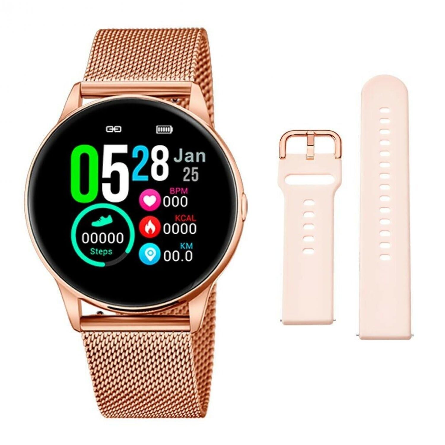 LOTUS Reloj Inteligente Mujer - Smartwatch de Acero Inoxidable Rosa - Resistente al Agua IP65 - Control Música, Cuenta Pasos y Calorías, Teléfono, Deportes, Frecuencia Cardíaca, Monitor Sueño 50001/​A
