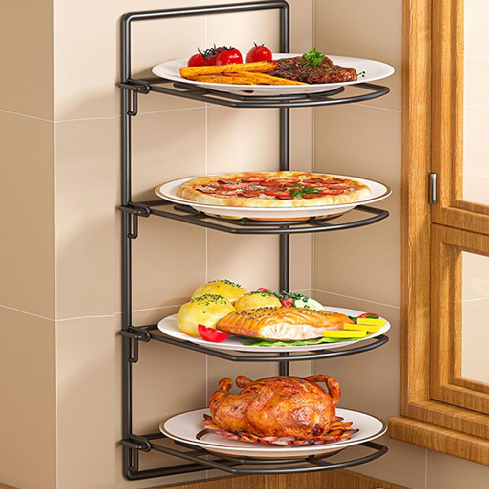 Étagère Murale de Cuisine pour Assiettes | Organisateur d'égouttoir à Plusieurs Niveaux et étagère de Rangement Pliable pour Vaisselle et placards (4 Niveaux)
