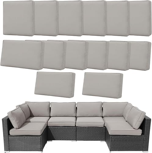 14 Pcs Patio Cushion Covers Replacement Outdoor Couch Cushions Covers Splashproof Sofa Slipcovers Set with Zippers,Patio Furniture Protector, Couch 3 Sizes, Covers Only (Light Gray)