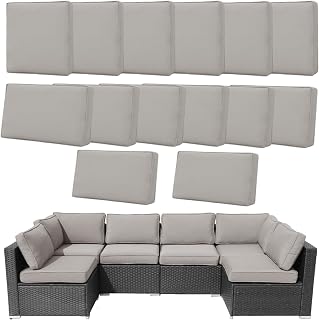 14 Pcs Patio Cushion Covers Replacement Outdoor Couch Cushions Covers Splashproof Sofa Slipcovers Set with Zippers,Patio Furniture Protector, Couch 3 Sizes, Covers Only (Light Gray)