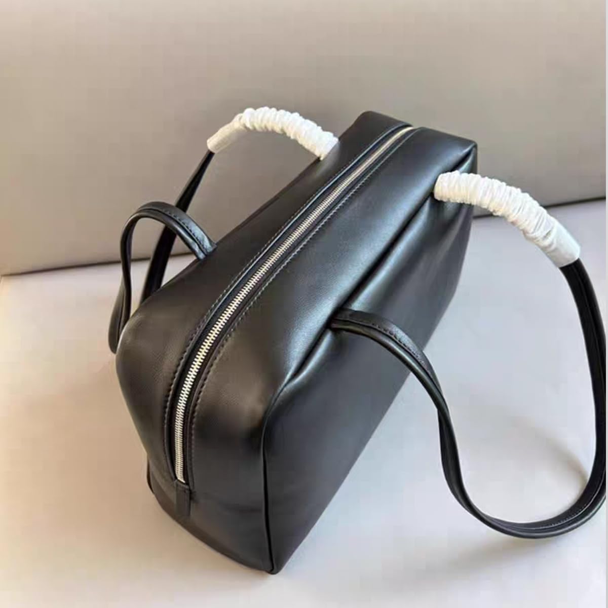 Genuine Sheepskin Women Shoulder Bag Purses Black Minimalist Design Slim Flat Handles Dual Zipper Closure Antique Silver Hardware 12x7x4 in Ideal for Daily Commute Casual Outings - Image 6