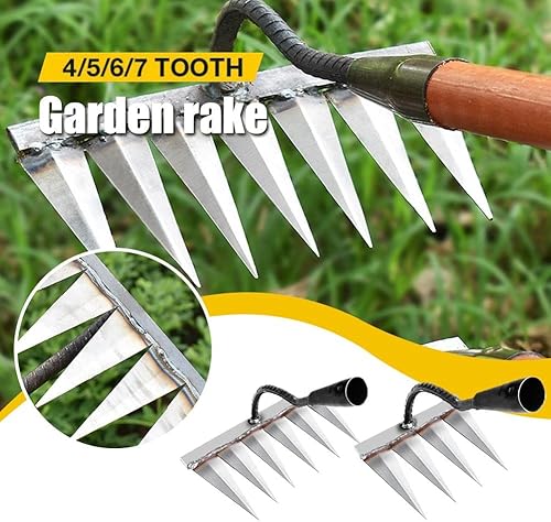 Miniatura 8 de Rastrillo de hierro para jardinería y deshierbe, rastrillo de hierro resistente, rastrillo de hierro, rastrillo de malezas, herramientas de