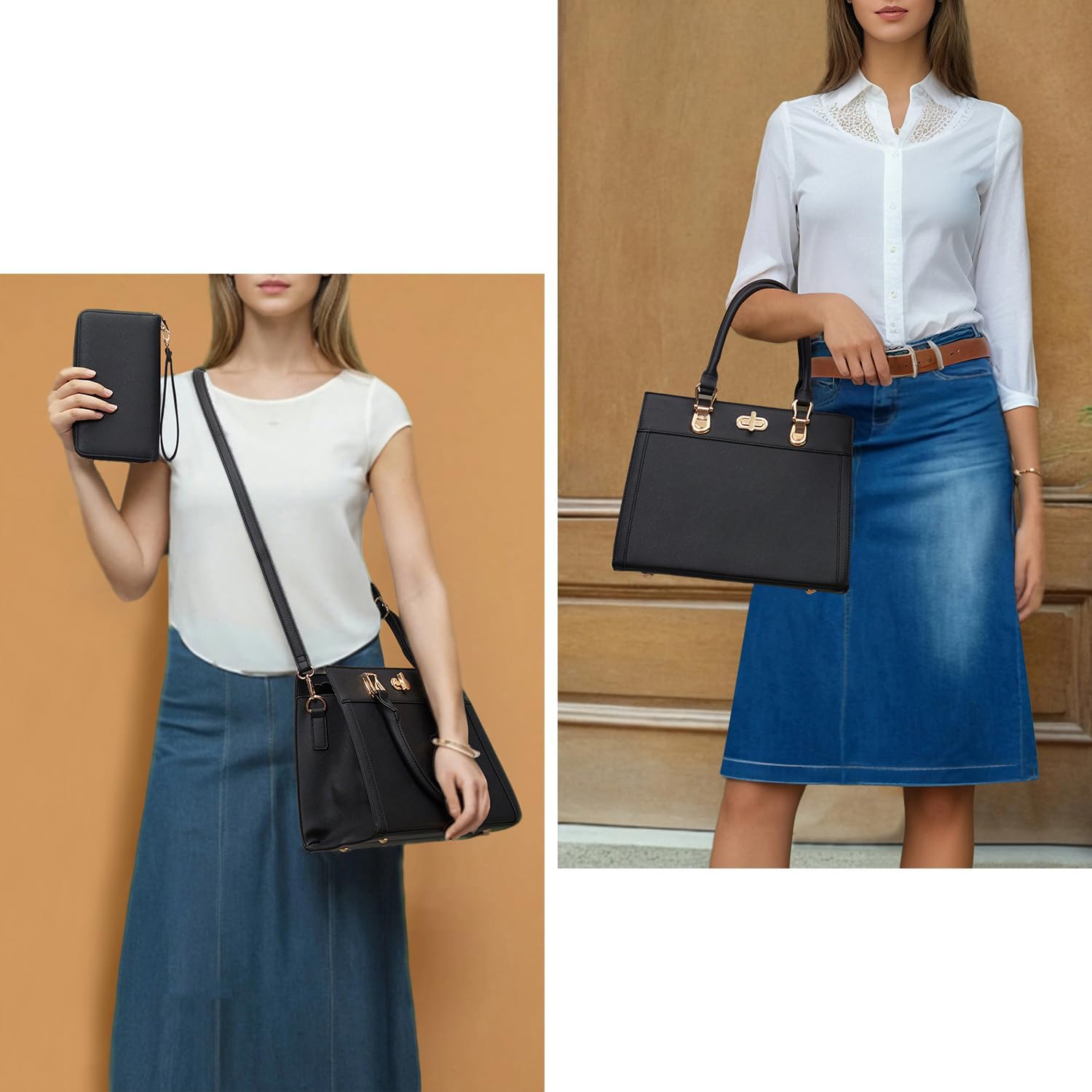 Purse Set Women Tote Handbag Shoulder Bag Top Handle Satchel Work Bag Crossbody Matching Wallet 2pcs