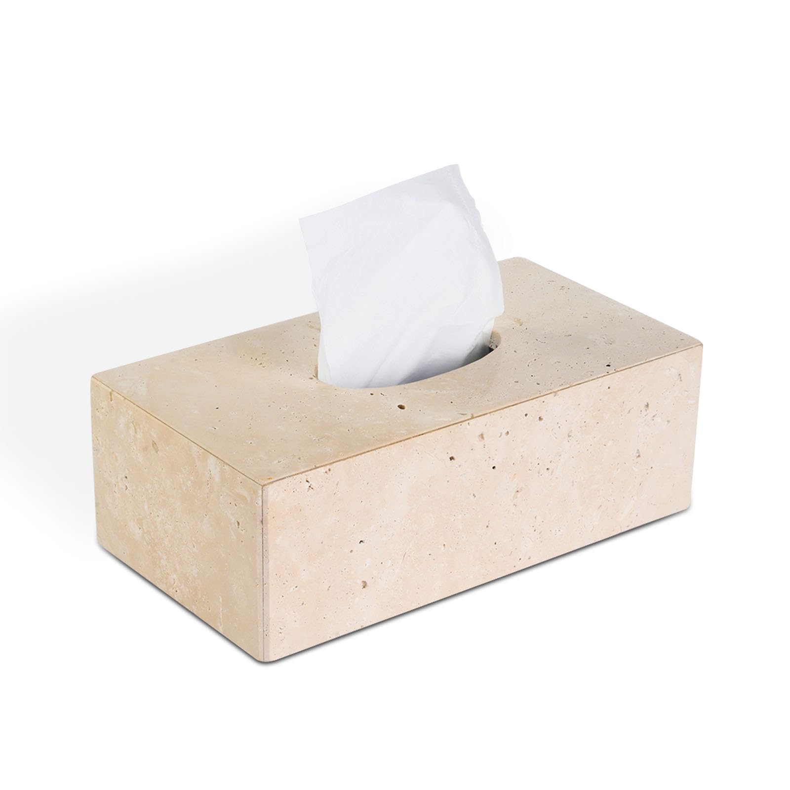 HAMAKAWA Tissue Box Made of Natural Travertine, Beige Paper Organiser, Dimensions L 26 x W 14 x H 9 cm, Stone Decoration Box, Rectangular Box for Home Decoration, Kitchen, Bathroom, Bedroom