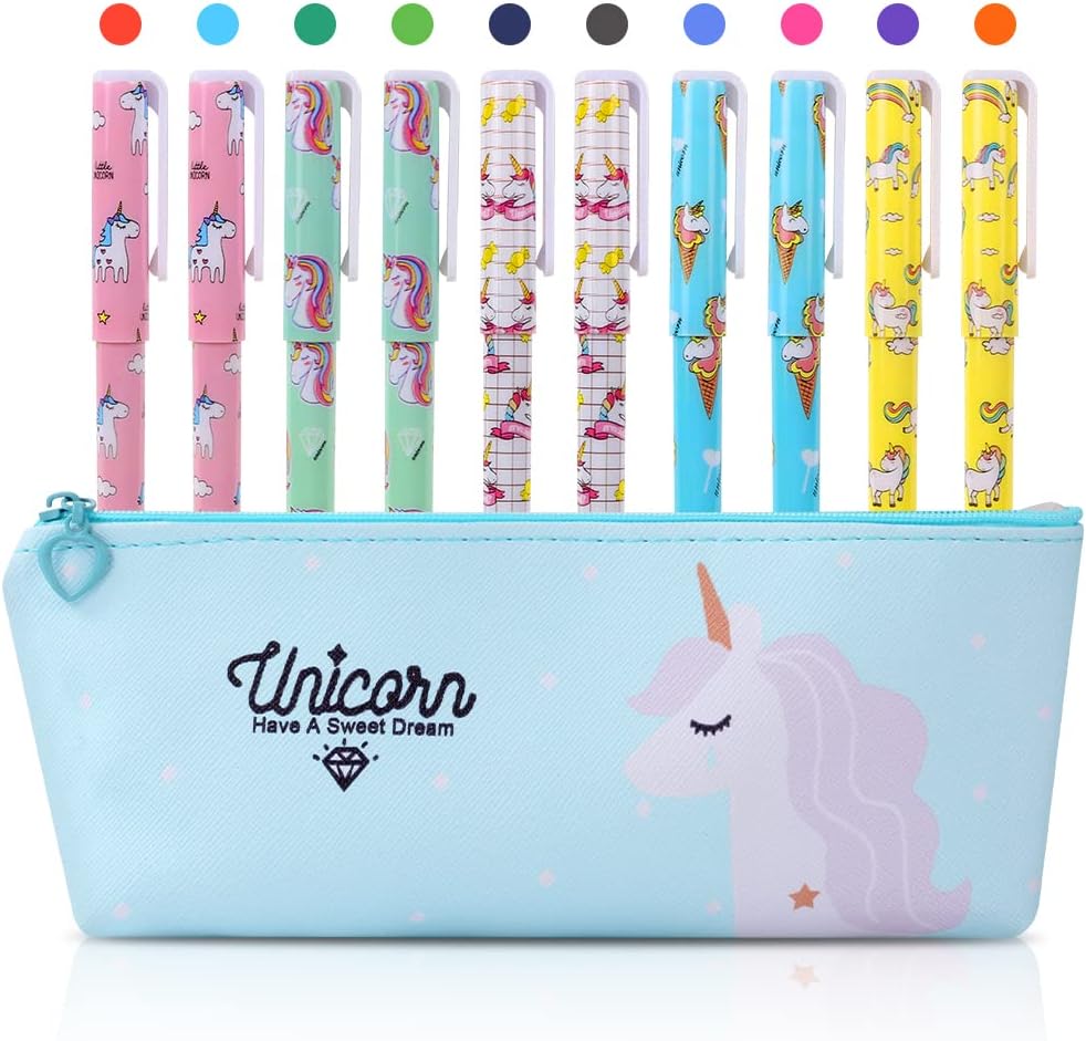 OFFCUP Unicorn Gifts: Unicorn Stationery Set with 10pcs Gel Pens - Perfect for Girls & Boys (Green)