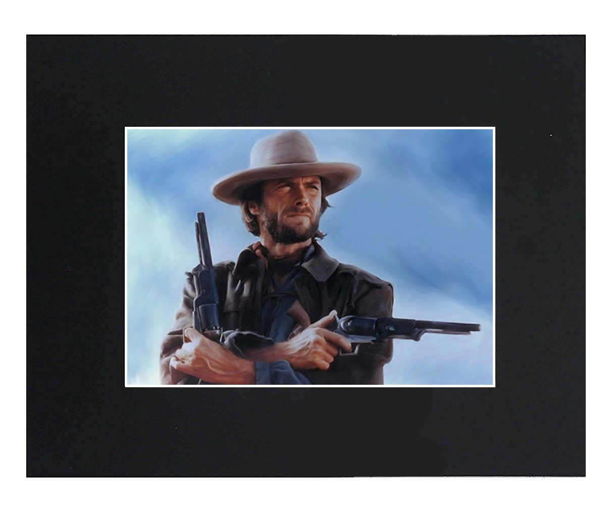 XQArtStudio Clint Eastwood Portrait 8x10 Black Matted Art Artworks Print Paintings Printed Picture Photograph Poster Gift Wall Decor Display