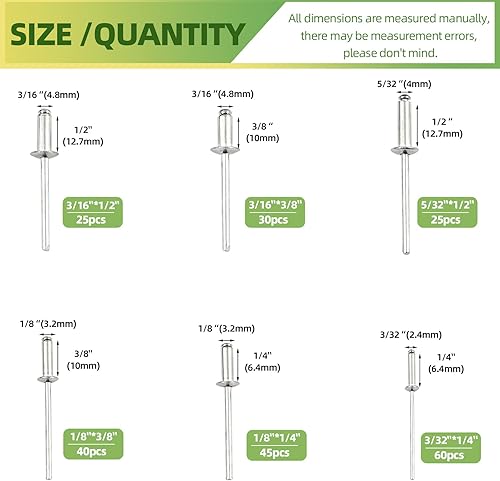 Miniatura 2 de Keadic Remachadora Manual Resistente de 226 Piezas con Kit Surtido de Remaches Ciegos de Aluminio de 6 Tamaños, Remaches Pop M2.4 M3.2 M4 M4.8