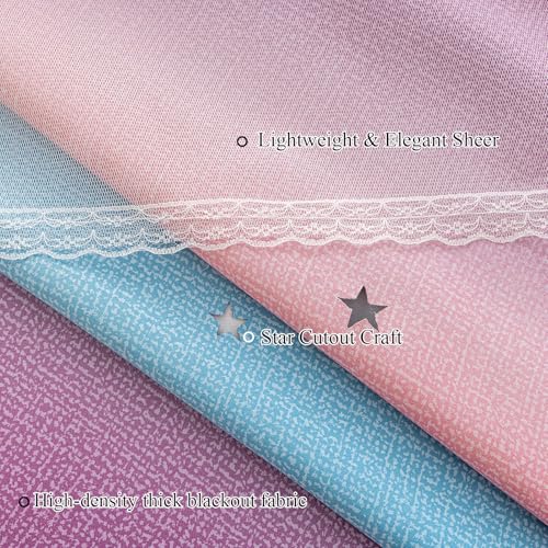 Image of indistar Dreamy Star Cutout Blackout Curtains with White Sheer,Double Layer Curtains for Girls Bedroom, Hollow Out Drapes for Nursery (2 Panel,52Wx95L,Purple Pink Blue)