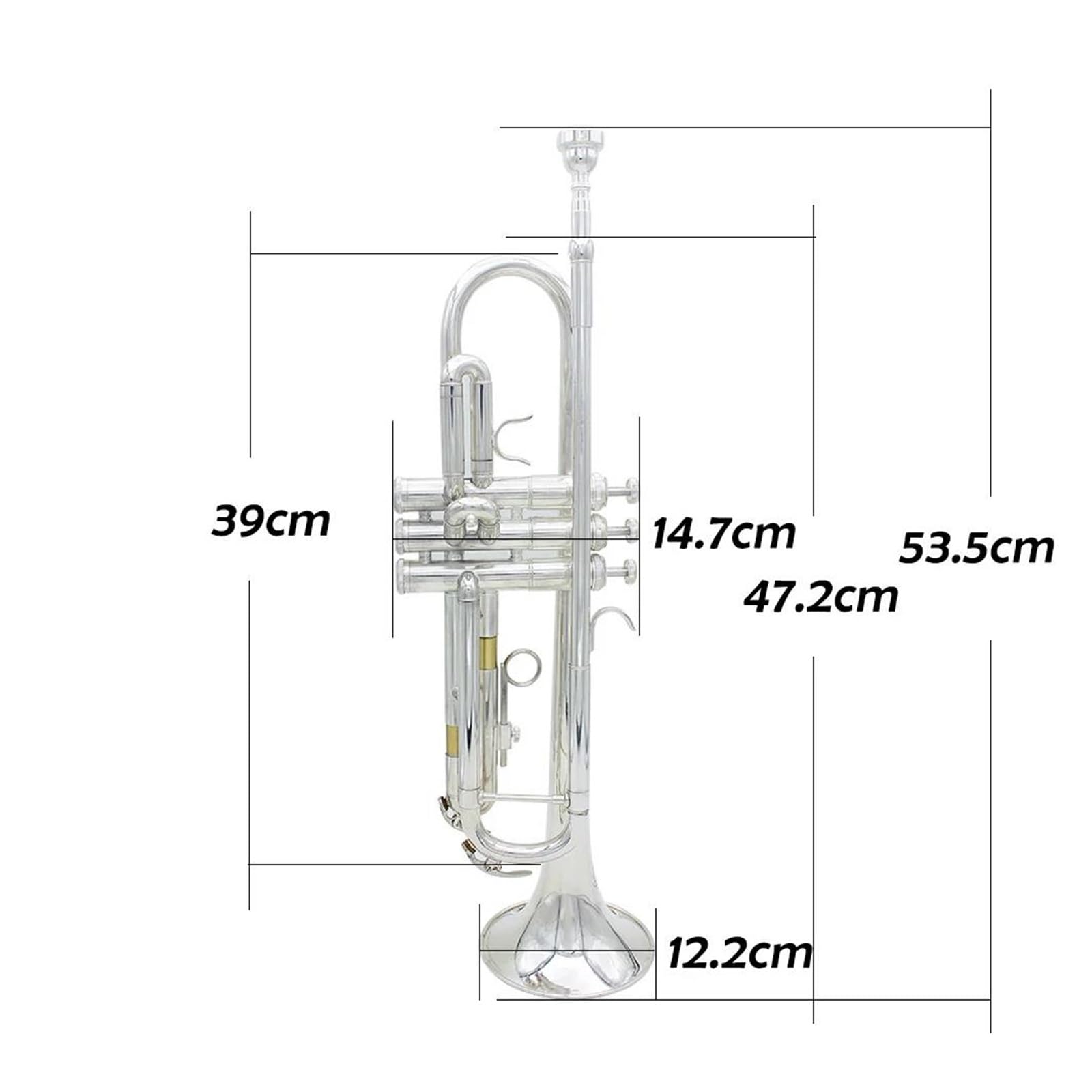 Profesjonalna Trąbka Profesjonalna Trąbka Bb B Płaski Instrument Dęty Blaszany Trompete Z Paskiem Na Futerał Ustnik Akcesoria Do Instrumentów Muzycznych (Color : Silver)