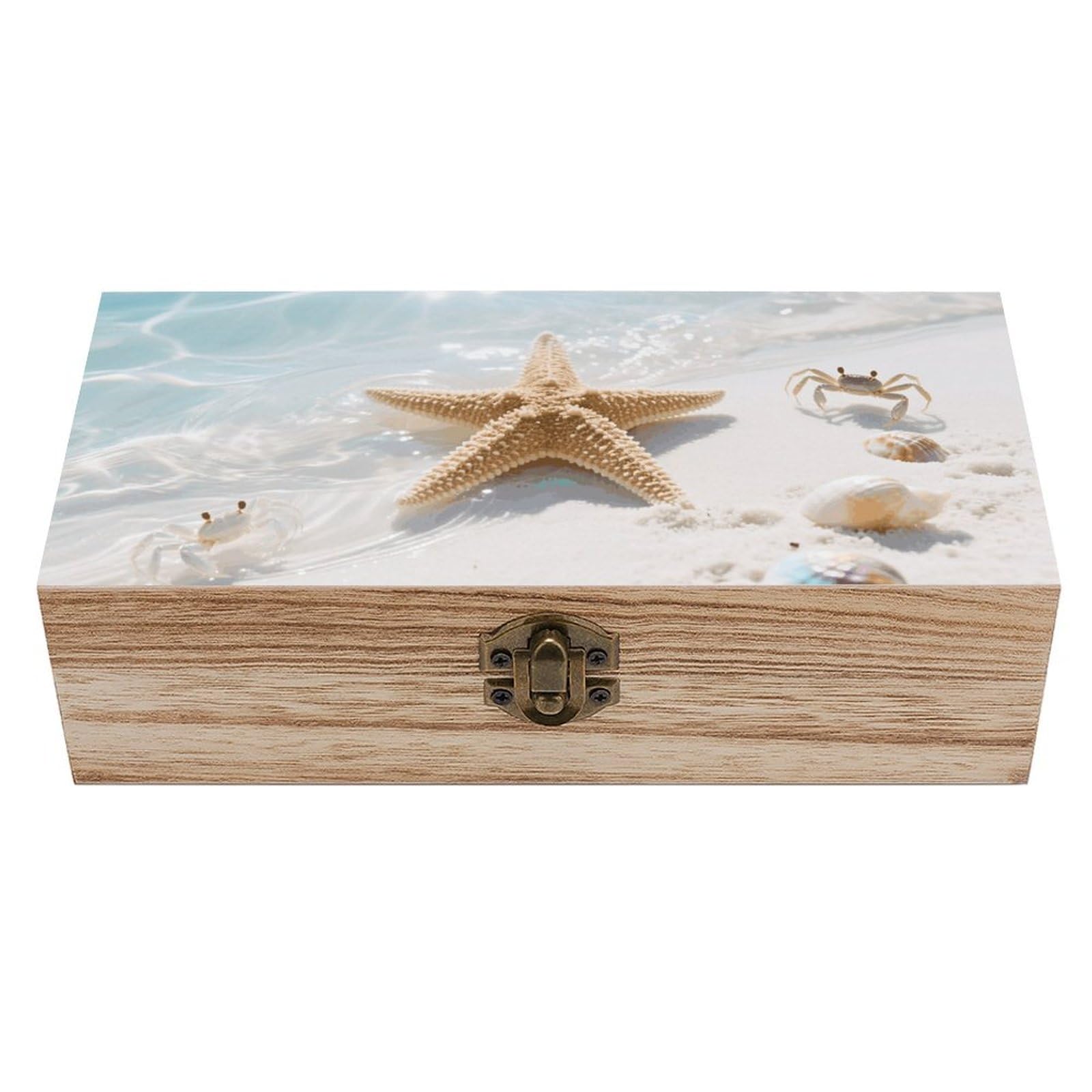 FodPand Decorative Keepsake Box Wooden Storage Boxes with Hinged Lid Handmade Starfish Blue Ocean Wood Organizer Memory Treasure Box for Jewelry Craft Card Photo Storage Wedding Bridal Shower Gifts