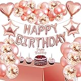 Suministros para Fiestas de Cumpleaños: nuestro juego de globos incluye globos de papel de aluminio con forma de estrella de corazón de alta calidad, globos de látex. Mantel reutilizable de lámina de oro rosa brillante (40 "x 106"), puede vestir bien tu fiesta interior y exterior.