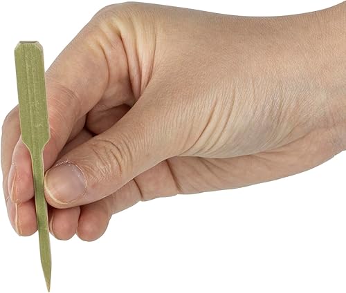 Miniatura 23 de Púas de cóctel de 3.5 pulgadas, 100 pinchos desechables para aperitivos, parte superior cilíndrica, palillos de dientes decorativos de bambú