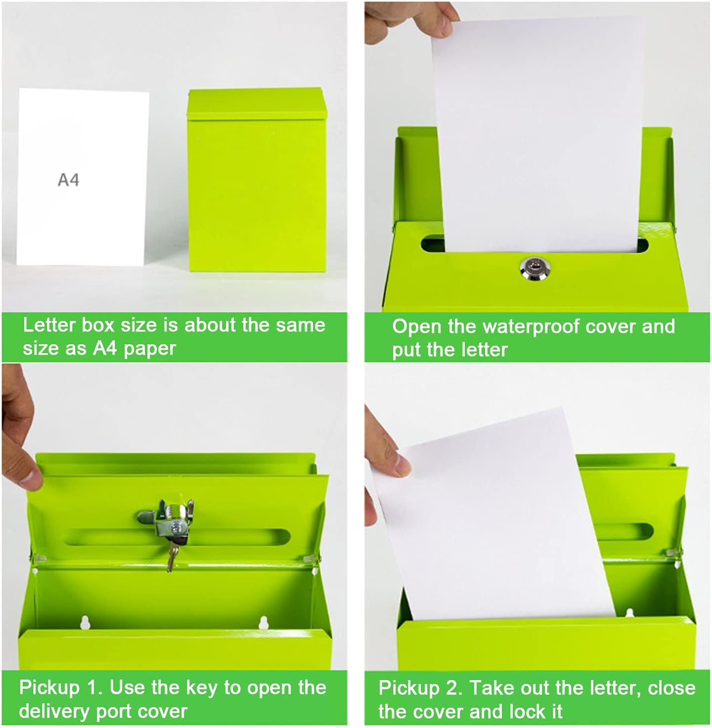 Letter Box,Postbox,Mail Boxes Postbox with Key Lock Large Capacity, Wall Mount Mailbox Letterbox, Country House Outdoor Home Decoration Post Drop Box (Color : Yellow)