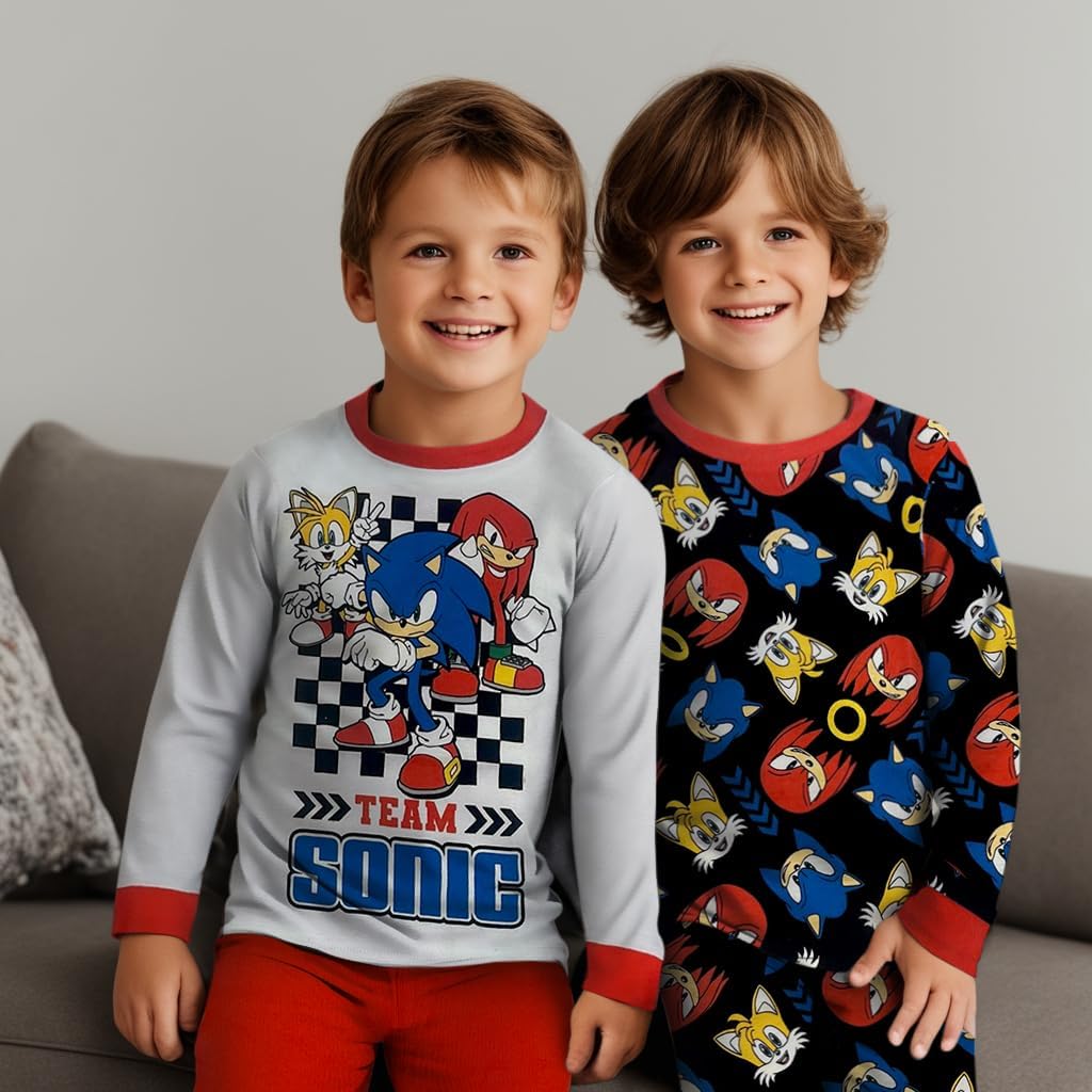 Sonic The Hedgehog 4 Piece Pajama Set - Toddler Boys PJ Set with Long Sleeve Shirt & Pants - Sleepwear Set - Official License - Image 2