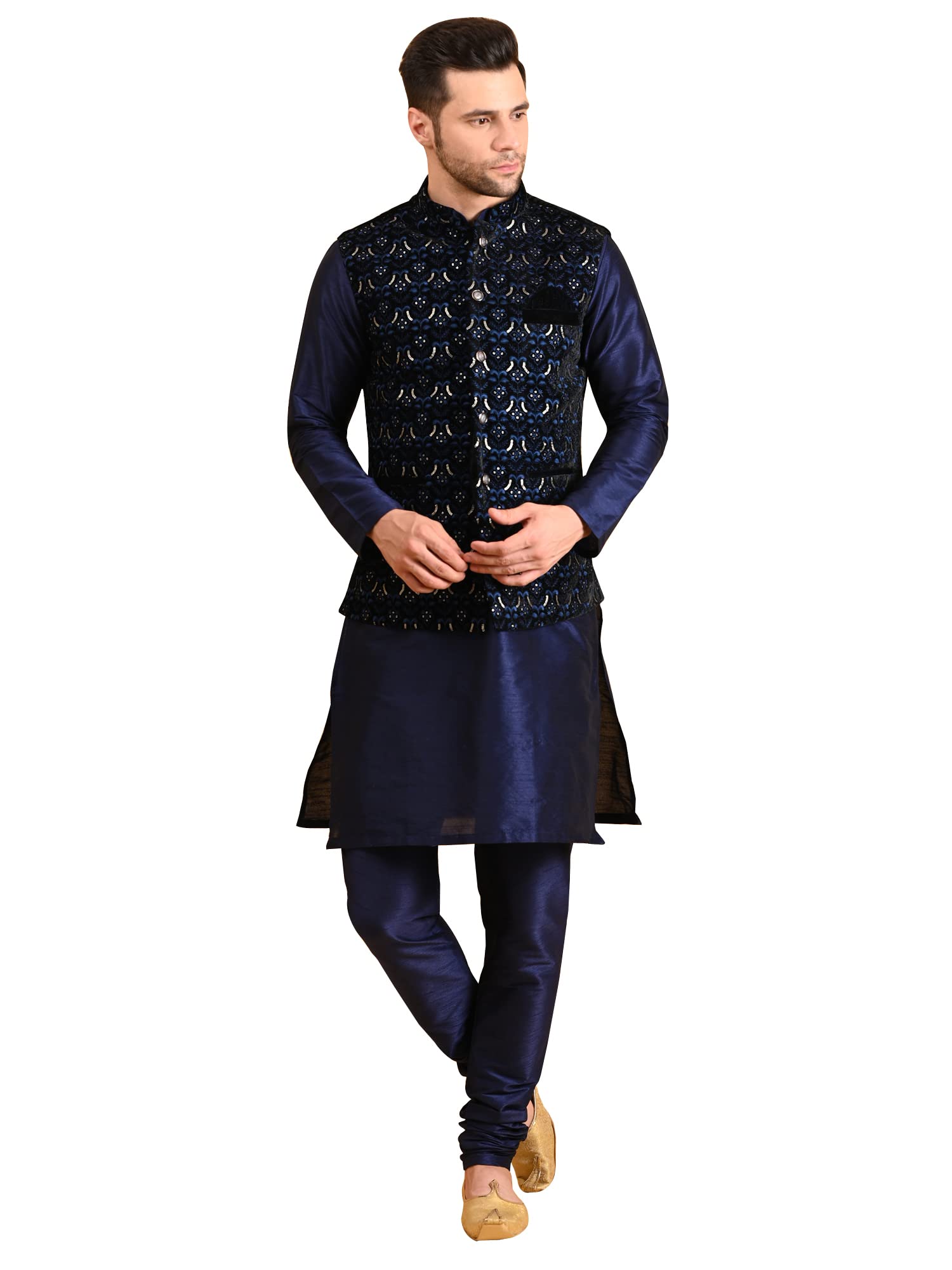 uri and mackenzie Men's Silk Blend Kurta Pajama with Designer Ethnic Nehru Jacket/Modi Jacket-picture-44