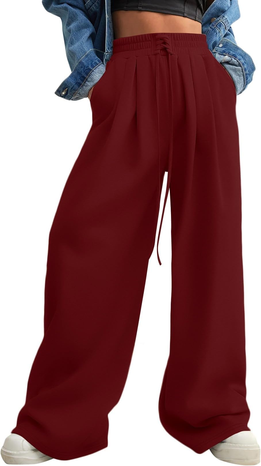 Aleumdr Wide Leg Sweatpants for Women 2025 Trendy Fashion High Waisted Drawstring Loose Long Pants with Pockets