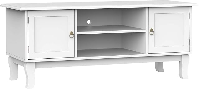 HOMCOM 120CM TV Stand Cabinet for TVs up to 50", Storage Unit Console Media Table, Living Room Entertainment Center, Ivory White