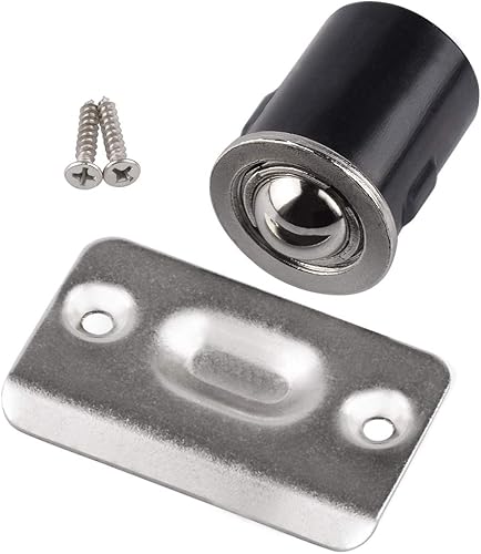 Miniatura 6 de HOMOTEK Paquete de 4 atrapadores de bola con placa de golpeo para puertas de armario, níquel satinado, 1316 pulgadas x 1-18 pulgadas, bola de