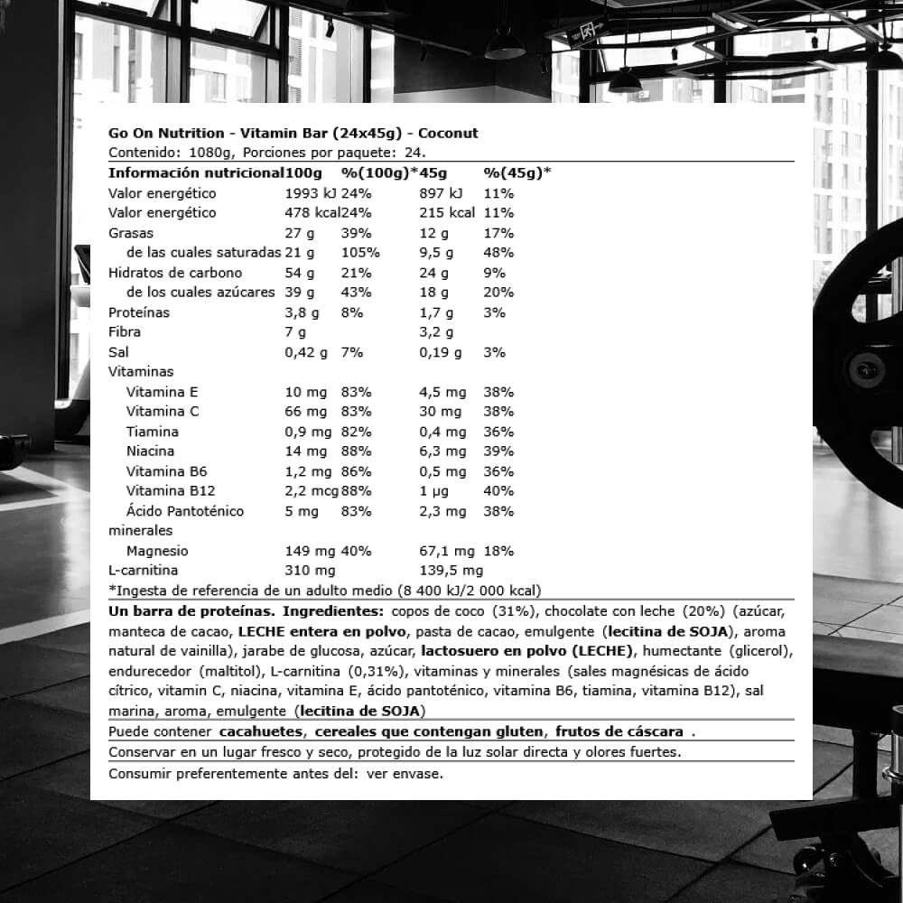GO ON - Energie-Riegel mit Vitaminen, 24x45g, Nahrhafter Powerbar, Kokosnuss in Milchschokolade, Gesunde Power Snack ohne Palmöl, Energieriegel für Fitness & Sport