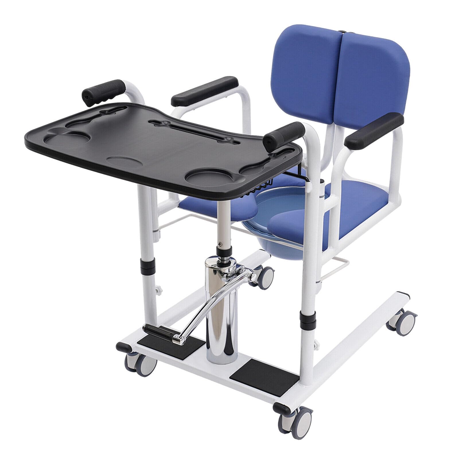 Silla elevadora portátil para personas mayores, ayuda de transferencia, silla de ducha multifuncional con asiento dividido de 180°, capacidad de carga de 150 kg, color azul