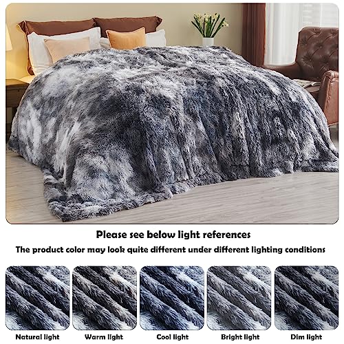 GONAAP Fuzzy Faux Fur Throw Blanket Queen Size Tie-dye Marble Black Super Soft Cozy Plush Fuzzy Shaggy Blanket for Couch Sofa Bed (Tie-dye Marble Black, Queen(90"x90"))