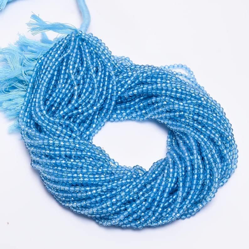 Miniatura 2 de Cuentas facetadas de forma redonda de topacio azul cielo AAA natural para fabricación de joyas de 0.118-0.197 in, 1 hebra de 13 pulgadas, 0.157 in