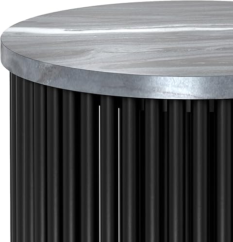 Miniatura 29 de SIMPLIHOME Demy - Mesa auxiliar redonda de metal sólido de 18 pulgadas de ancho con parte superior de mármol genuino blanco y base de metal negro,