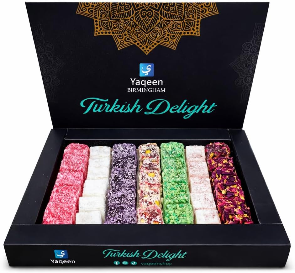 Vegetarian Turkish Delight Luxury Mix Hamper Gift Box 7 different flavors Deluxe Sweets Oriental Marshmallow Gift Box Gourmet Soft Candy Halal 400 g