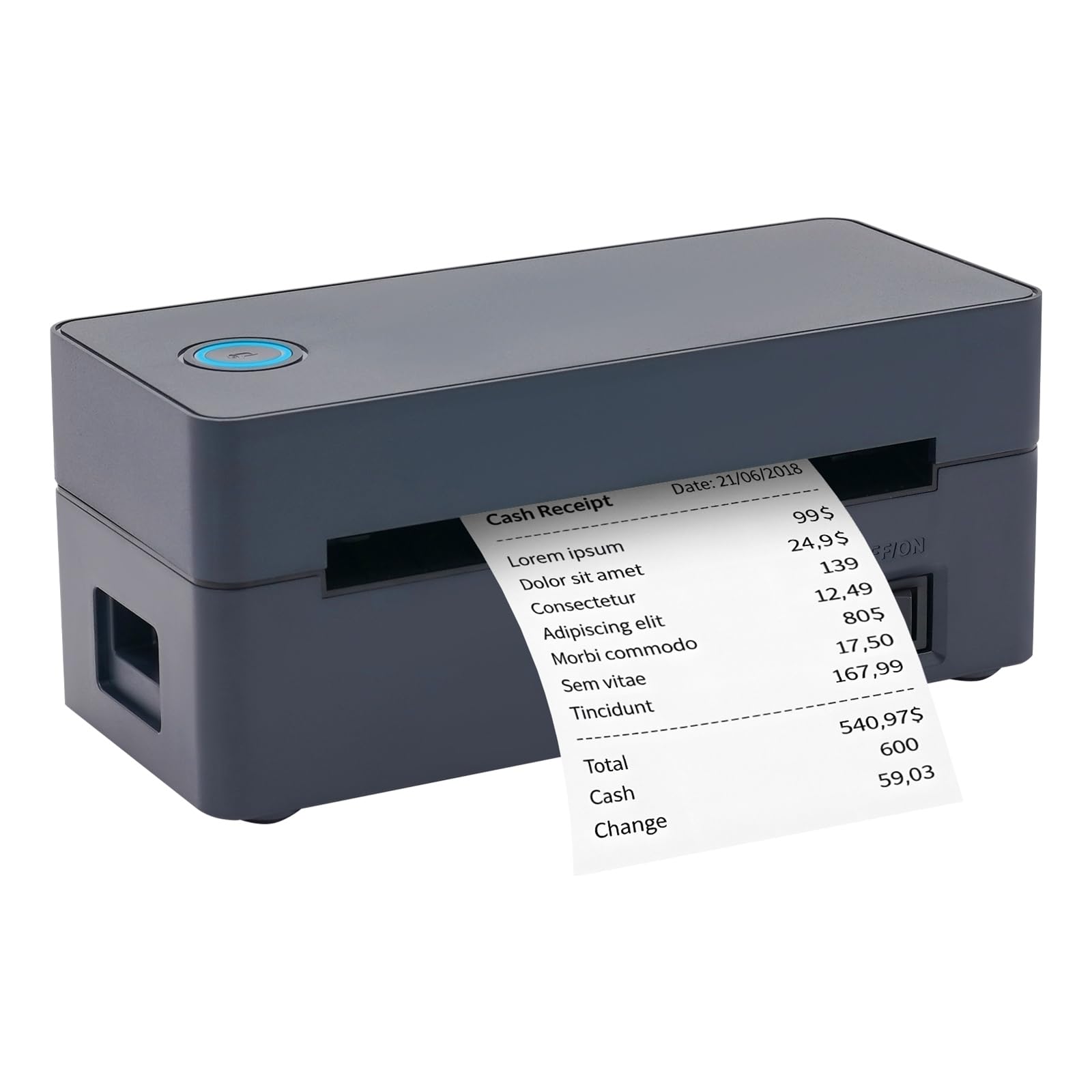 Przenośna drukarka etykiet z Bluetooth i USB, drukarka termiczna 203 DPI do etykiet wysyłkowych (do 4 x 6 cali), prędkość drukowania 160 mm/s, w zestawie adapter i kabel USB