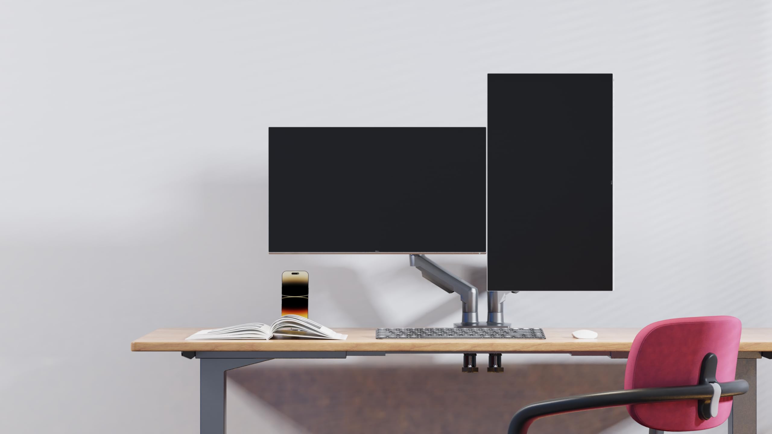 Ergosolid Supporto da scrivania per 2 Monitor PC LCD LED 17" - 27" Regolazione in più Assi, Girevole, Molla a Gas Fino a 2 x 9 kg