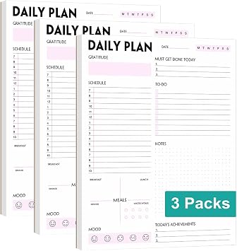 Pack of 3 A4 Daily Planner Notepad - Tear-Off Daily Planning Pad, Organizer with To Do Lists, Schedule, Appointment, Productivity Tracker, 50 Undated Sheets, 3 Pack, Total 150 Sheets, 8.5 x 11 in