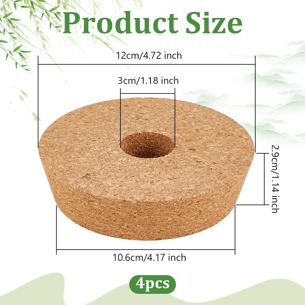 OLYCRAFT 4 Packung Korkdeckel Für Glaspflanzgefäße 10.6~12cm Hydrokulturdeckel 3cm Dicke Terrarium Korkabdeckungen Mit 3cm Loch Natürliche Korkstopfen Für Hydrokultur Pflanzenanzucht Anzuchtvasen