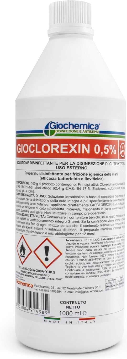 Disinfettante antisettico a base di CLOREXlDINA 0,5% (6 flaconi da 1000 ml) GIOCLOREXIN 0,5%