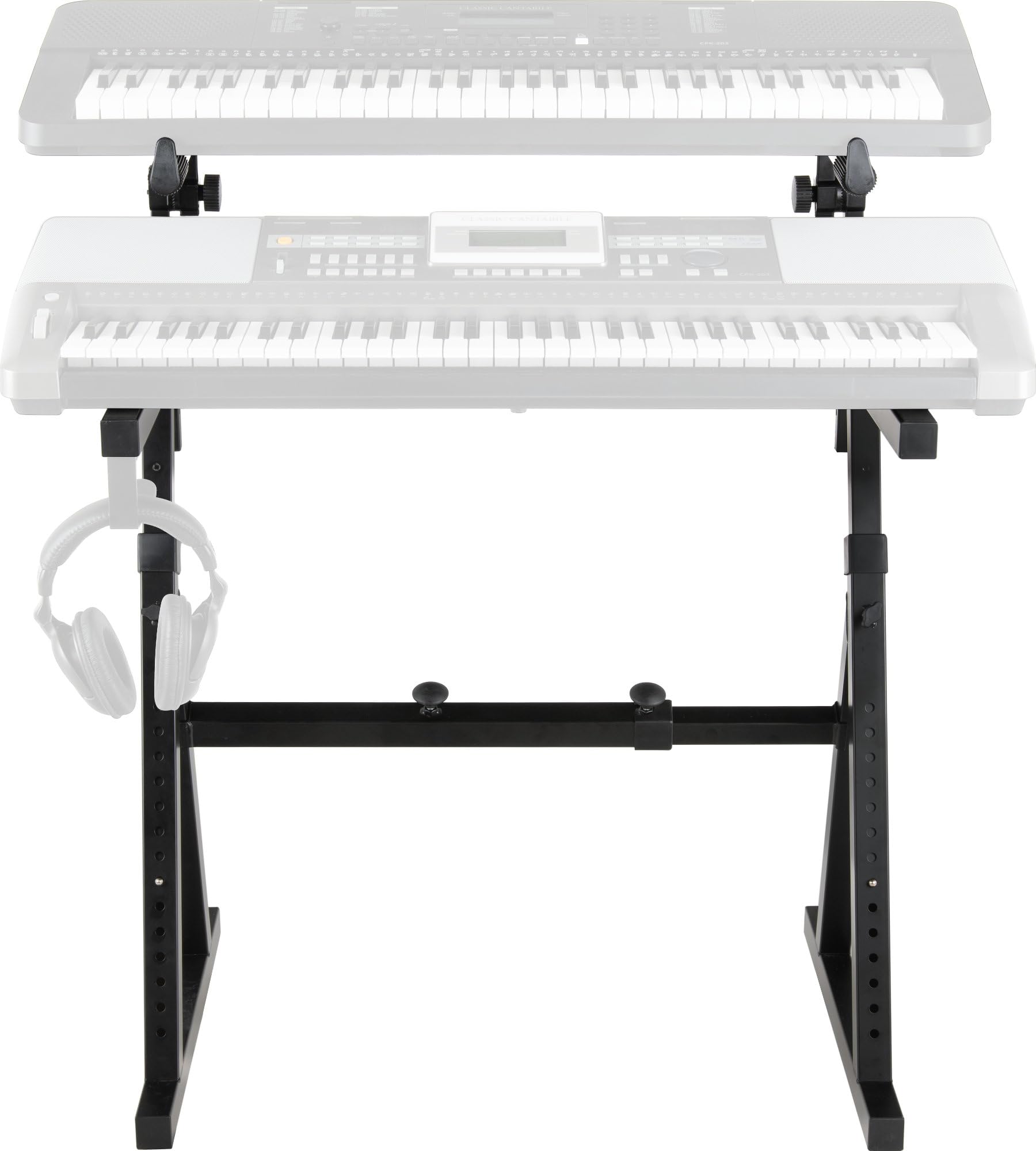 Classic Cantabile KSD-400Pro MK II Keyboardständer Plus Set - Verstellbarer Keyboardständer mit 2 Ebenen - Belastbar bis 100 kg (30 kg oben / 70 kg unten) - Breite und Höhen verstellbar - Schwarz