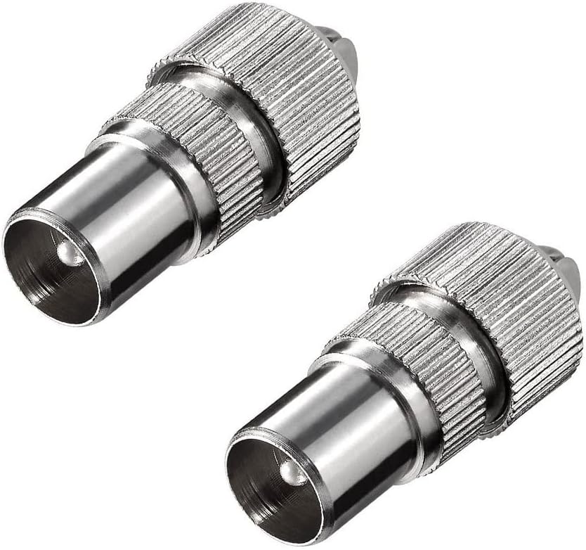 2x Male Coaxial Co-Axial TV Aerial Connector Plug (2 Pack) for Television RF Cable Freeview Metal