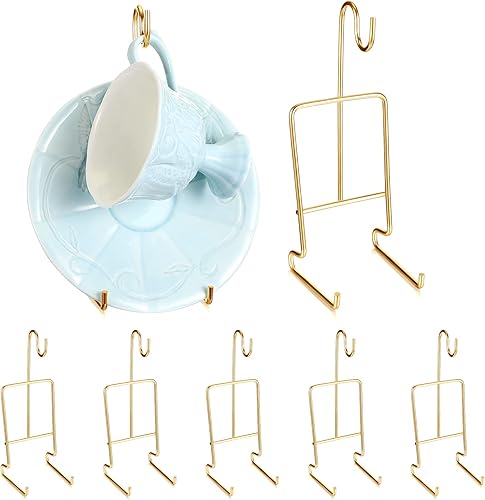 8 piezas de taza de té y platillo, soporte de metal para platillo, organizador de tazas de té y café para platos de 6.22 x 2.44 pulgadas (dorado)