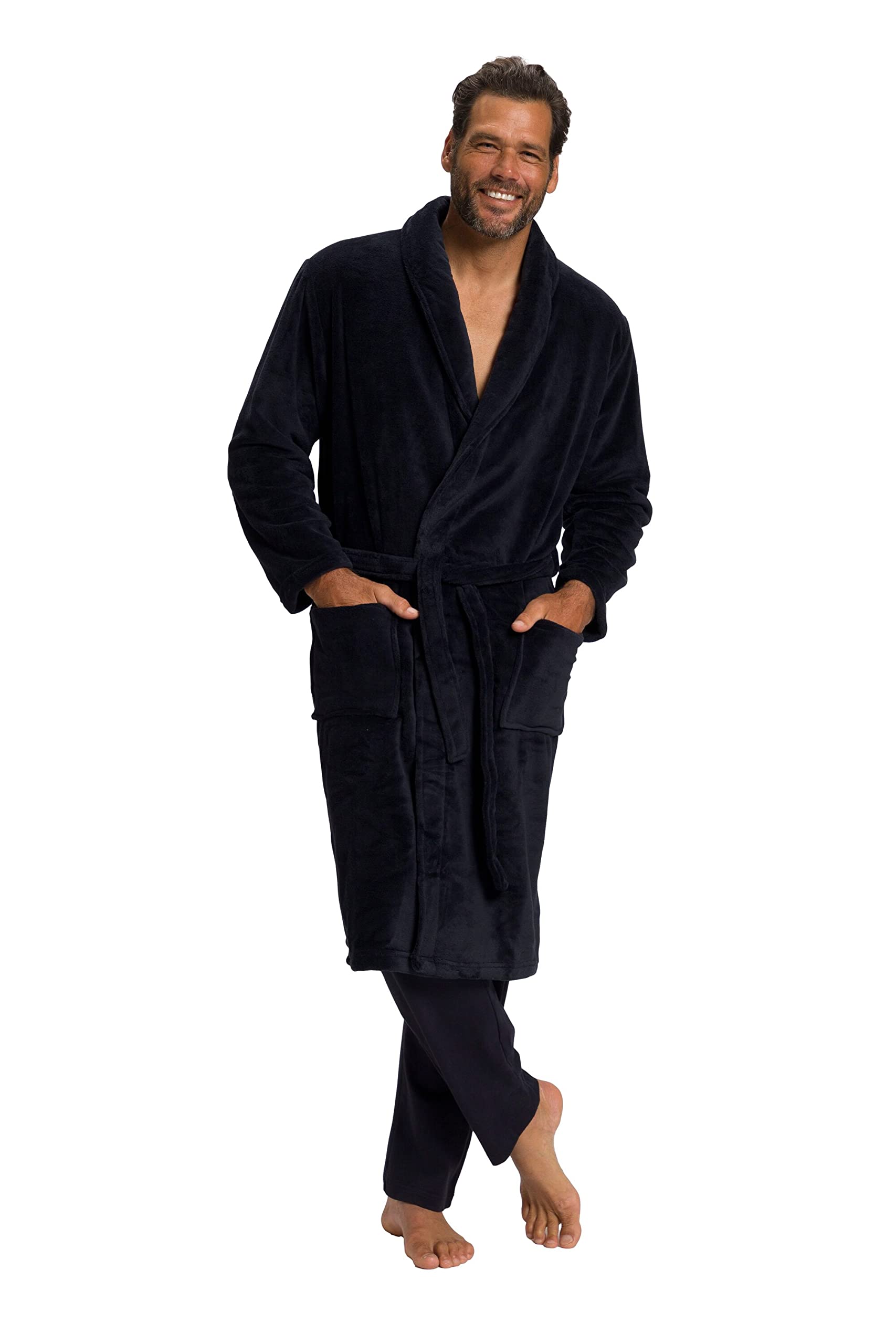 JP 1880 Men's Big & Tall Absorbent Microfiber Bathrobe Dark Navy XXXX-Large 701445 76-4XL