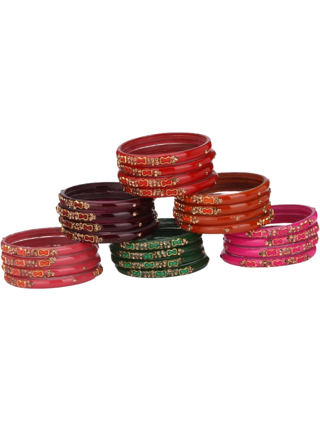 Stylish Glass Bangles/Kada Collection - Perfect for Festivals, Work, and Parties. Pack of 24 in Radiant Red, Orange, Gajri, Pink, Green & Mehroon Shade-image-12