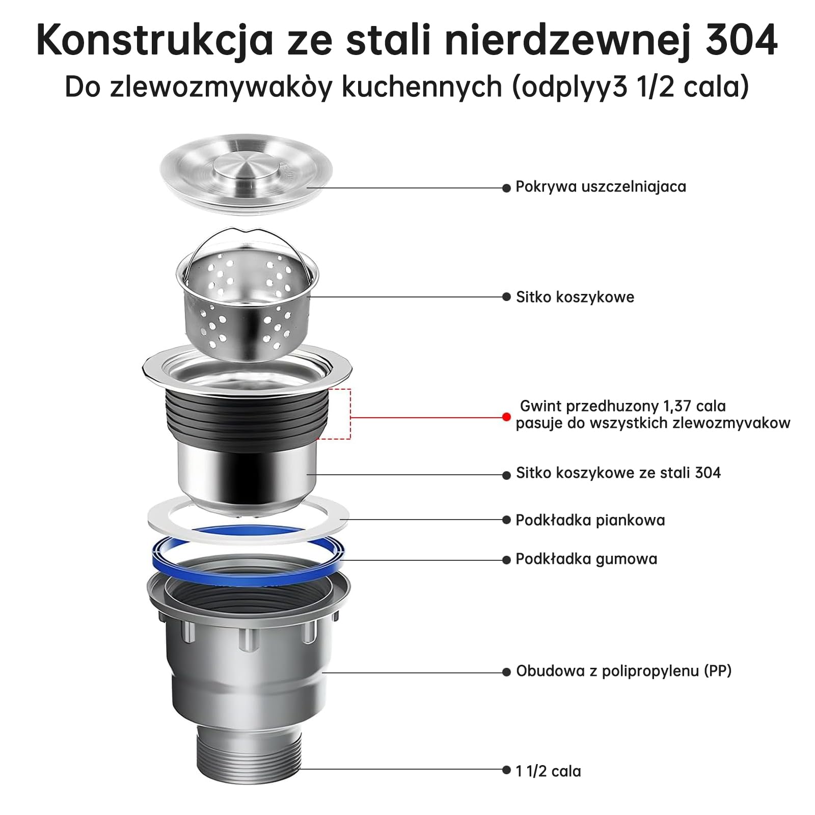 Pojedynczy zestaw odpływowy do zlewu, oszczędność miejsca, elastyczna rura, elastyczny filtr odpływowy z zestawem odpływowym zlewu kuchennego, odpowiedni do kuchni, łazienki, kampera