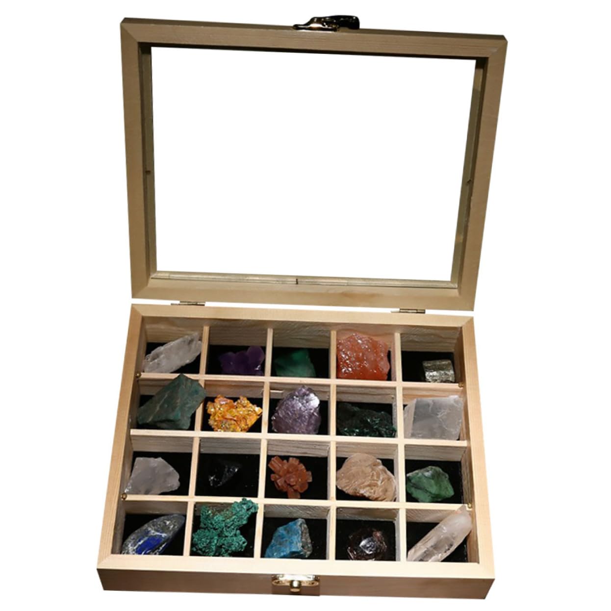COLLBATH 20 Stück Natursteine Mineralien Kristalle Erzsteine Steinproben Naturerze in Holzbox