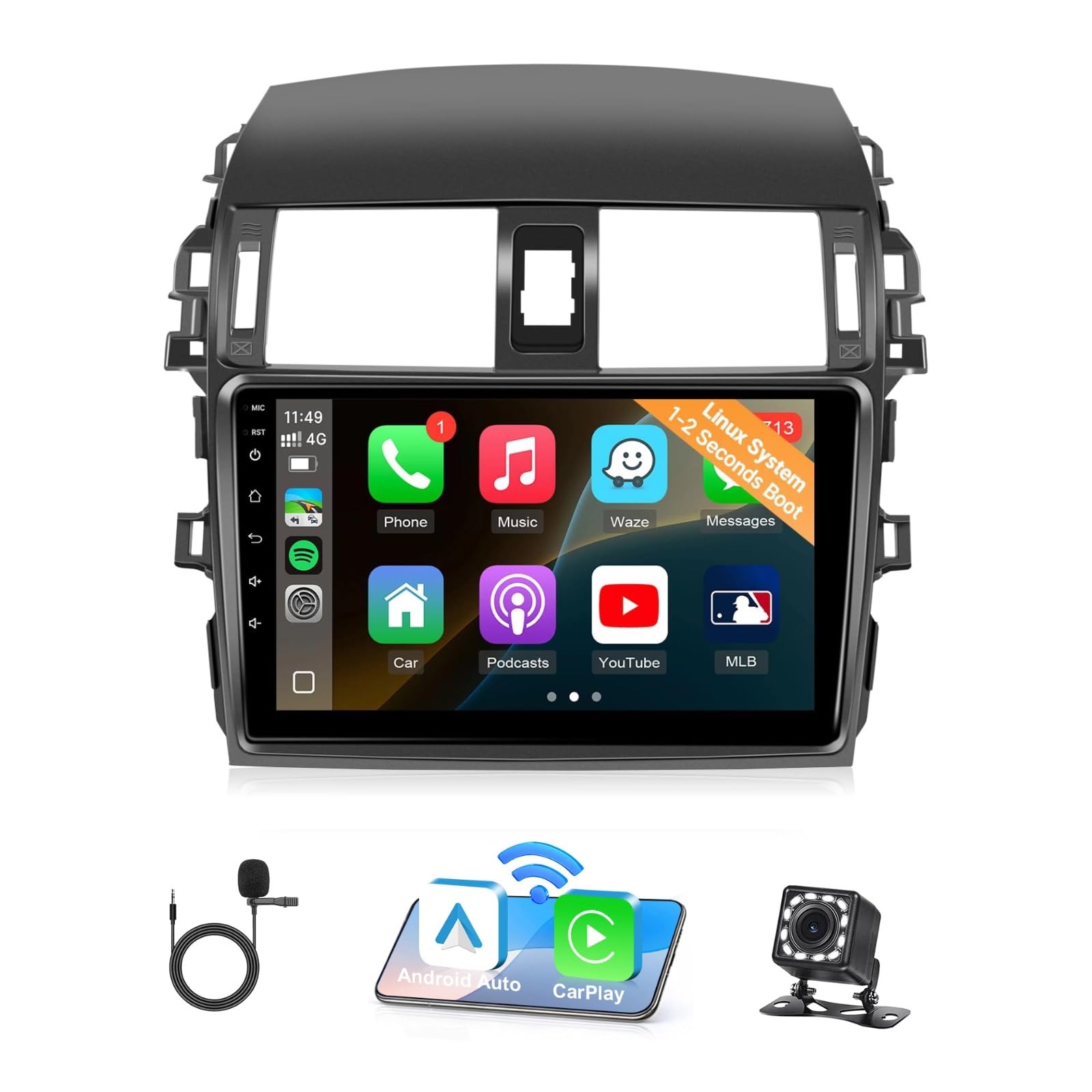 Photo 1 of Leadfan Fast Boot Linux Car Stereo for Toyota Corolla 2009 2010 2011 2012 2013 Support Carplay Android Auto Mirror Link - 9 inch Touch Screen Corolla Car Radio with Bluetooth FM SWC + Backup Camera