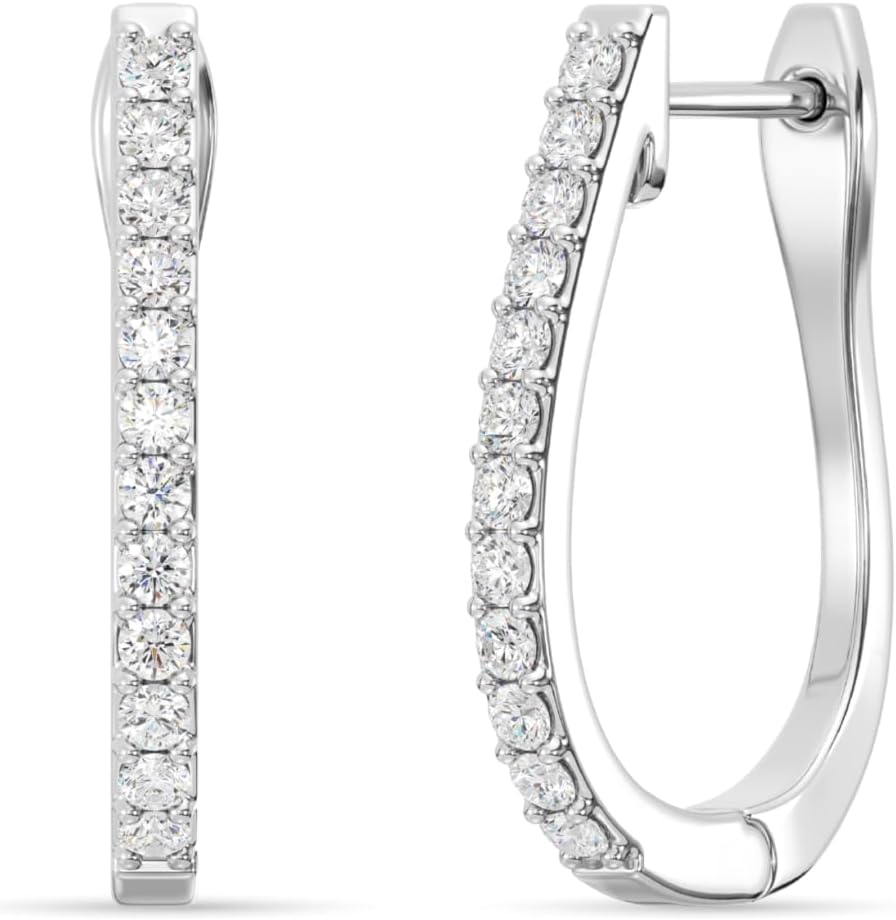 Lab-Grown Diamond Prong Set Hoop Earrings for Women in 925 Sterling Silver and 14KT Yellow Gold Plated Silver | Hypoallergenic Fine Jewelry | Hinged Closure | SI1 Clarity, F Color |1/4,1/2, 1,2 Carat Total Weight