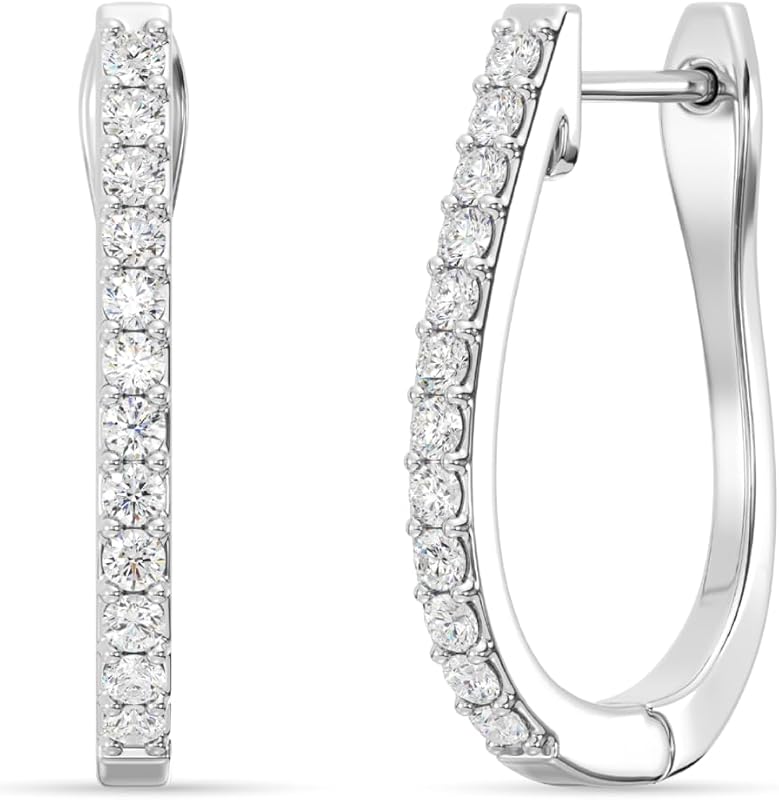 Lab-Grown Diamond Prong Set Hoop Earrings for Women in 925 Sterling Silver and 14KT Yellow Gold Plated Silver | Hypoallergenic Fine Jewelry | Hinged Closure | SI1 Clarity, F Color |1/4,1/2, 1,2 Carat Total Weight