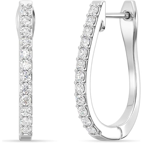 Gilded Lab-Grown Diamond Prong Set Hoop Earrings for Women in 925 Sterling Silver and 14KT Yellow Gold Plated Silver | Hypoallergenic Fine Jewelry | Hinged Closure | SI1 Clarity, F Color |1/4,1/2, 1,2 Carat Total Weight
